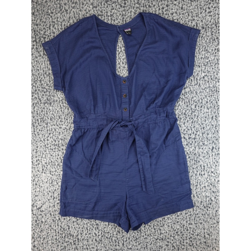 Patagonia Fleetwith Romper Womens Small Blue Organic Cotton V-Neck Keyhole 75000